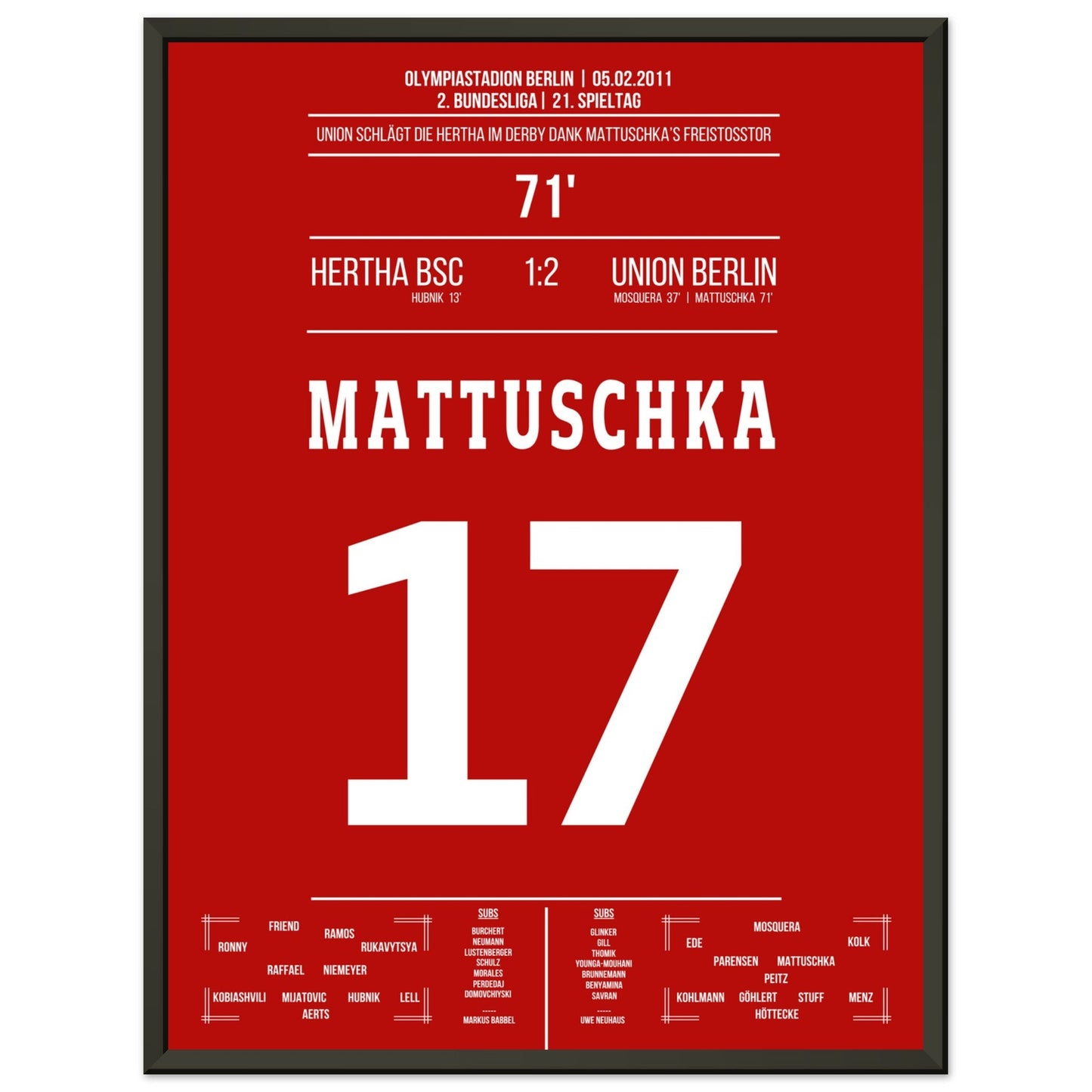 Mattuschka's Freistoßtor zum Derby-Sieg 45x60-cm-18x24-Schwarzer-Aluminiumrahmen