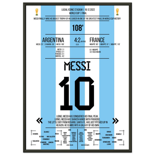Messi macht sich unsterblich beim Gewinn der WM 2022 50x70-cm-20x28-Schwarzer-Aluminiumrahmen