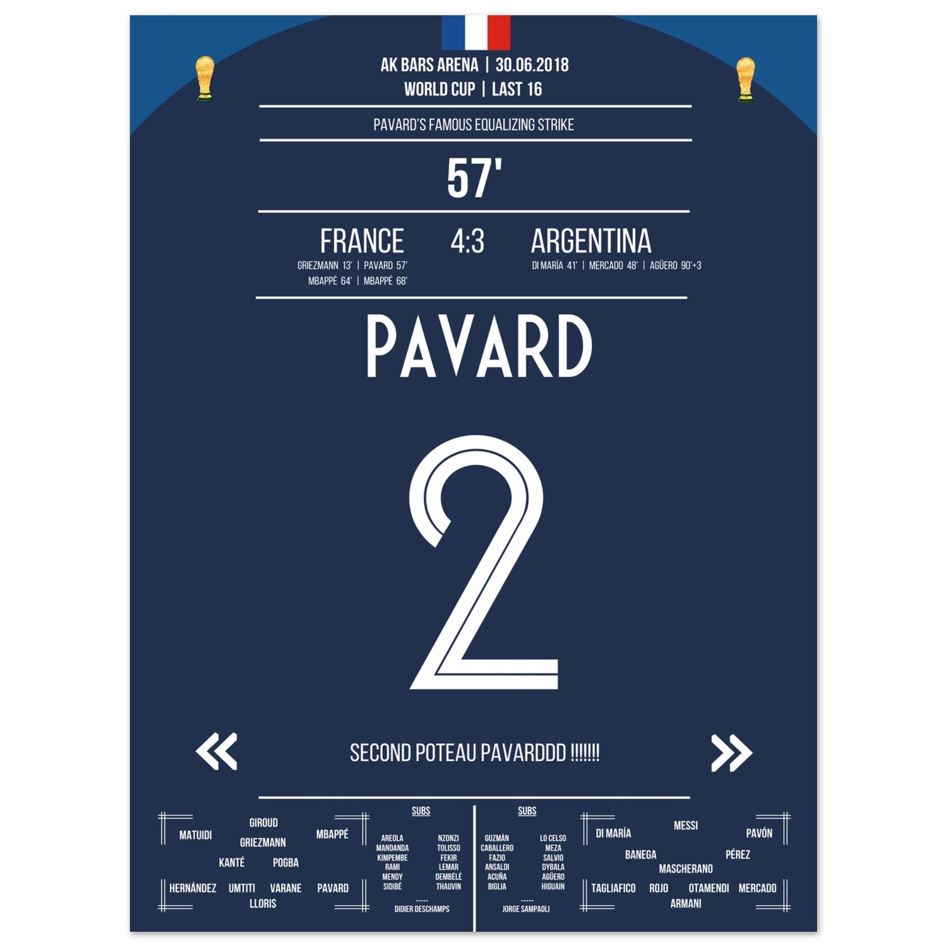 Pavard's Traumtor gegen Argentinien im WM Achtelfinale 2018 30x40-cm-12x16-Ohne-Rahmen