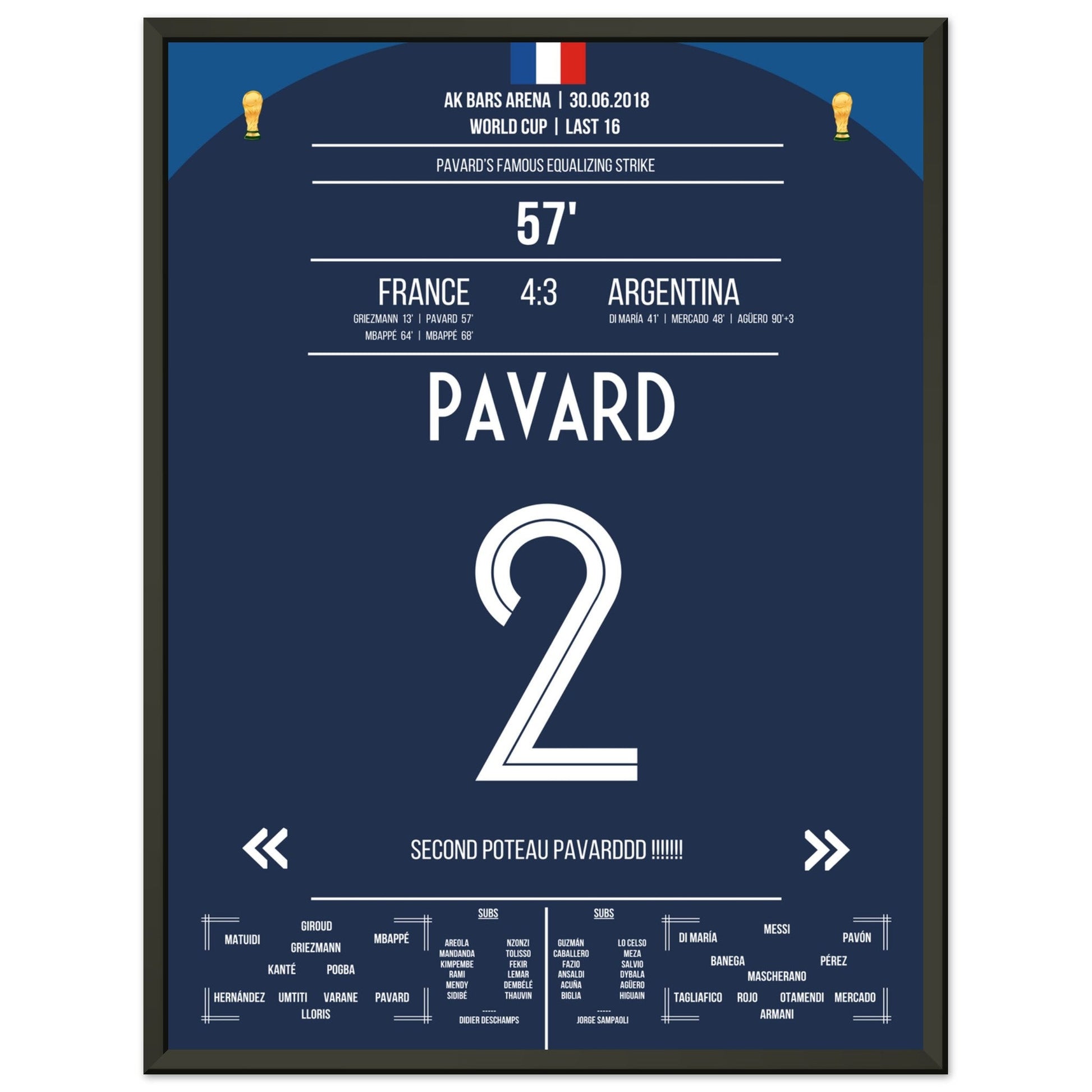 Pavard's Traumtor gegen Argentinien im WM Achtelfinale 2018 45x60-cm-18x24-Schwarzer-Aluminiumrahmen