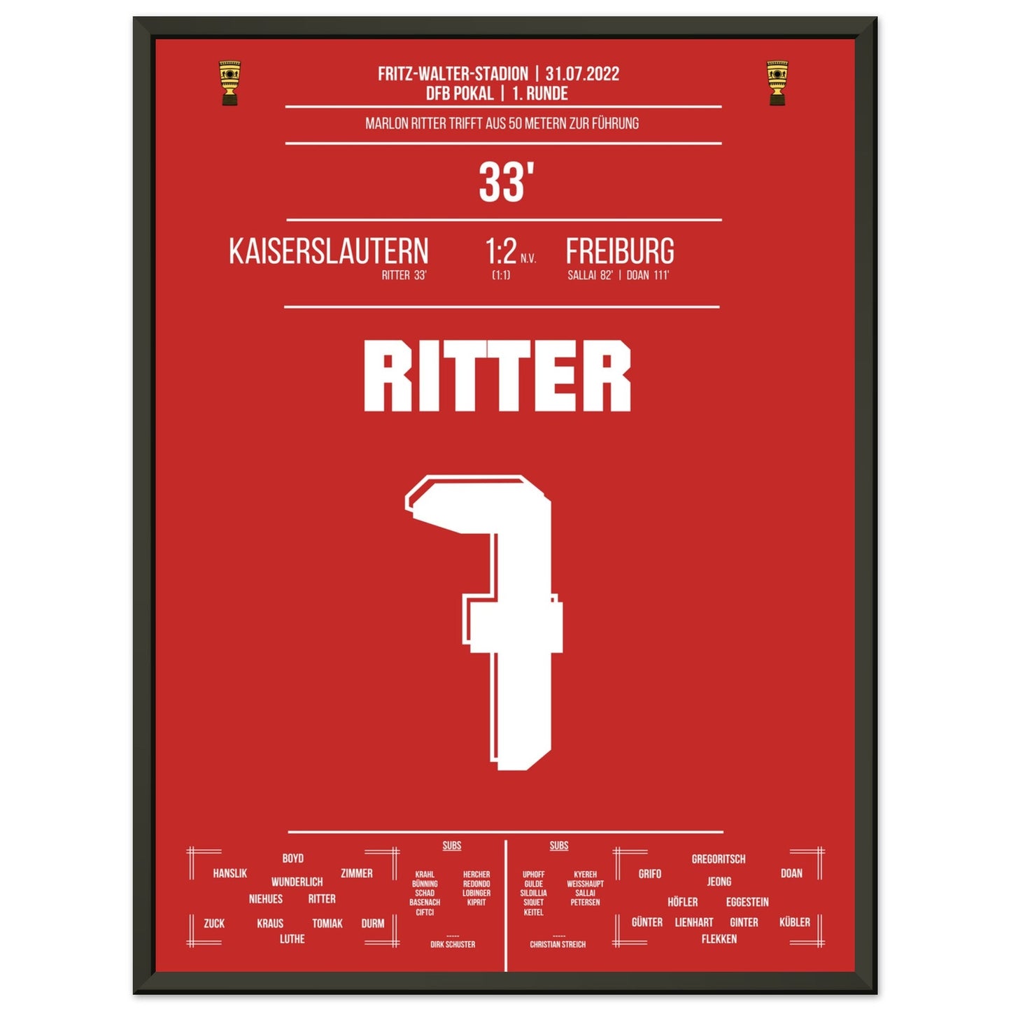 Ritter's Führungstreffer aus 50m gegen Freiburg 45x60-cm-18x24-Schwarzer-Aluminiumrahmen