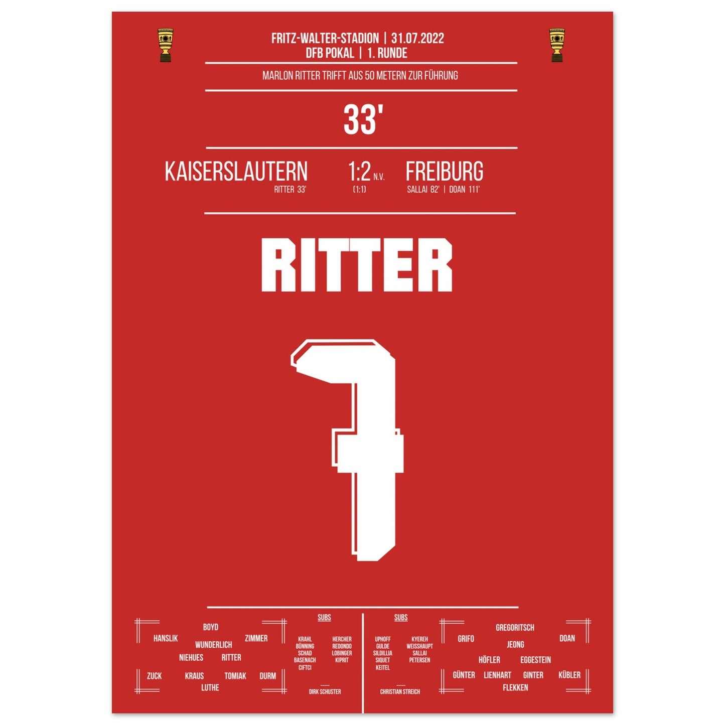 Ritter's Führungstreffer aus 50m gegen Freiburg 50x70-cm-20x28-Ohne-Rahmen