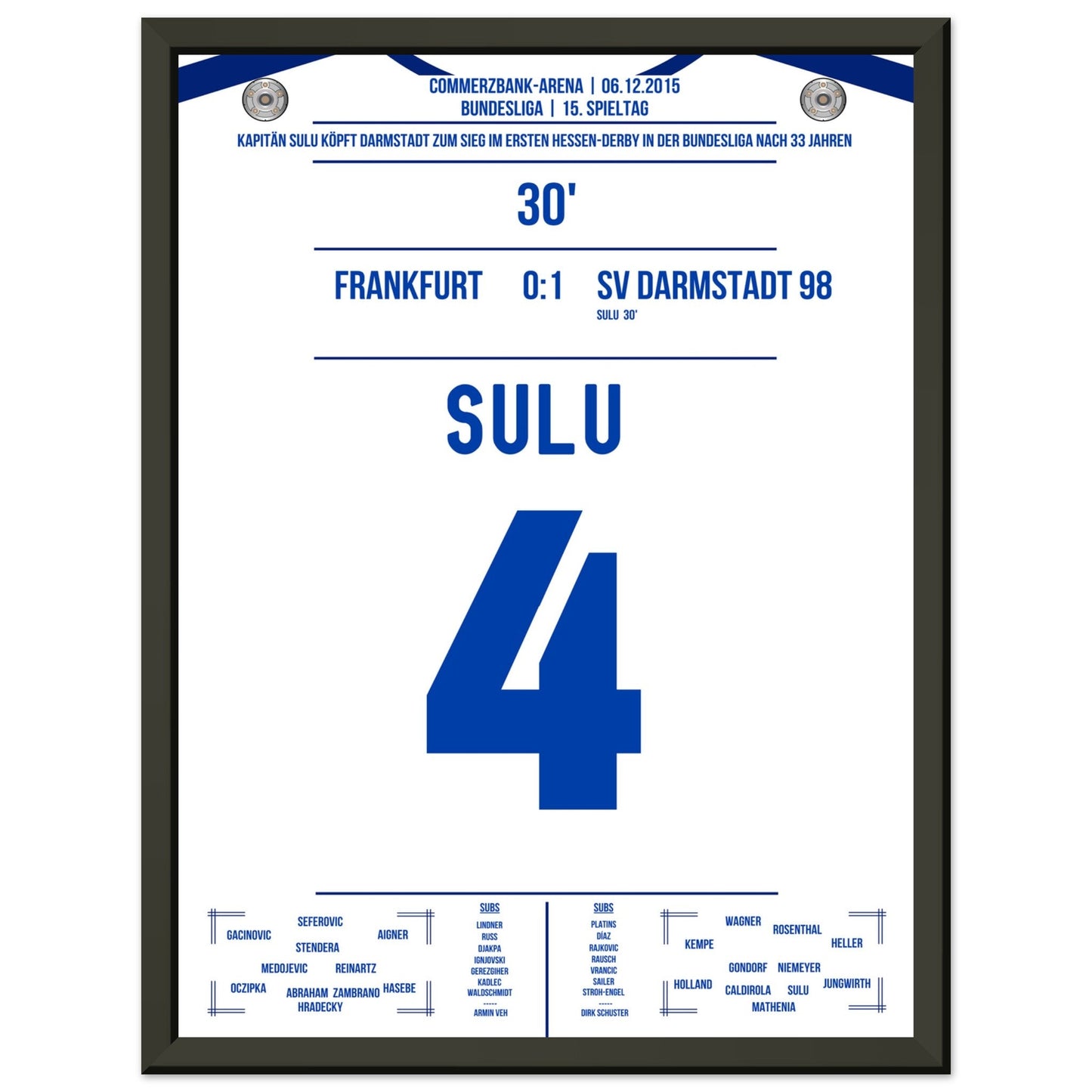 Sulu köpft Darmstadt zum Sieg im Hessen-Derby 2015 30x40-cm-12x16-Schwarzer-Aluminiumrahmen