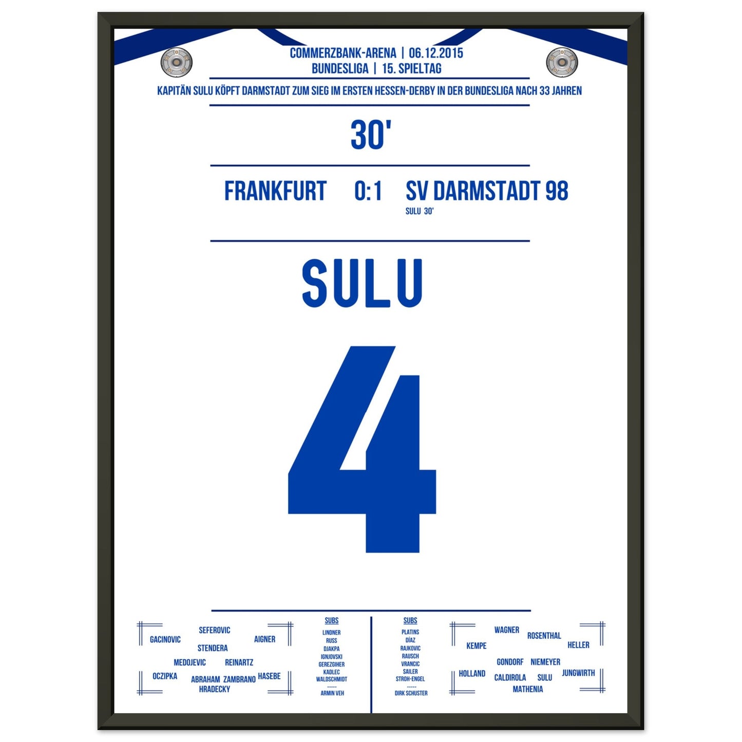 Sulu köpft Darmstadt zum Sieg im Hessen-Derby 2015 45x60-cm-18x24-Schwarzer-Aluminiumrahmen