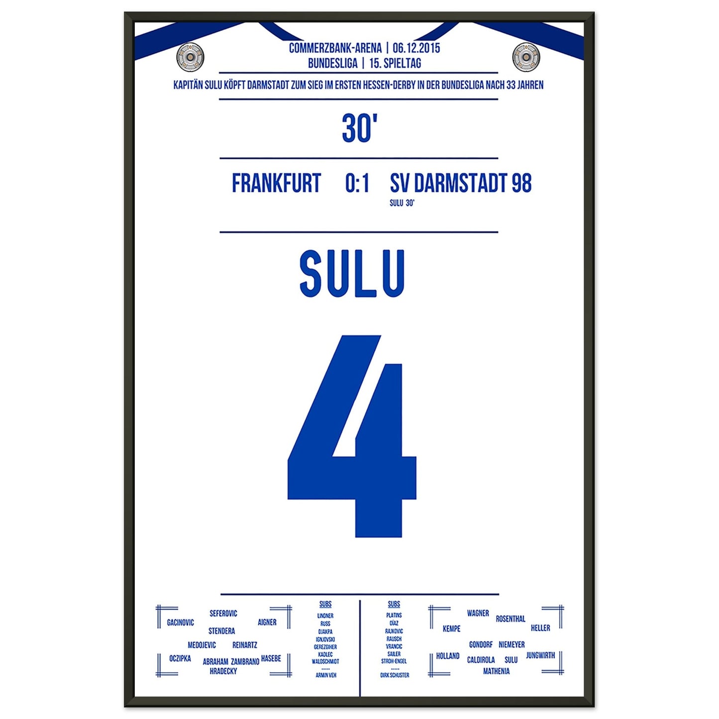 Sulu köpft Darmstadt zum Sieg im Hessen-Derby 2015 60x90-cm-24x36-Schwarzer-Aluminiumrahmen