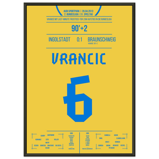 Vrancic's Freistoss-Treffer zum Bundesliga-Aufstieg 2013 50x70-cm-20x28-Schwarzer-Aluminiumrahmen